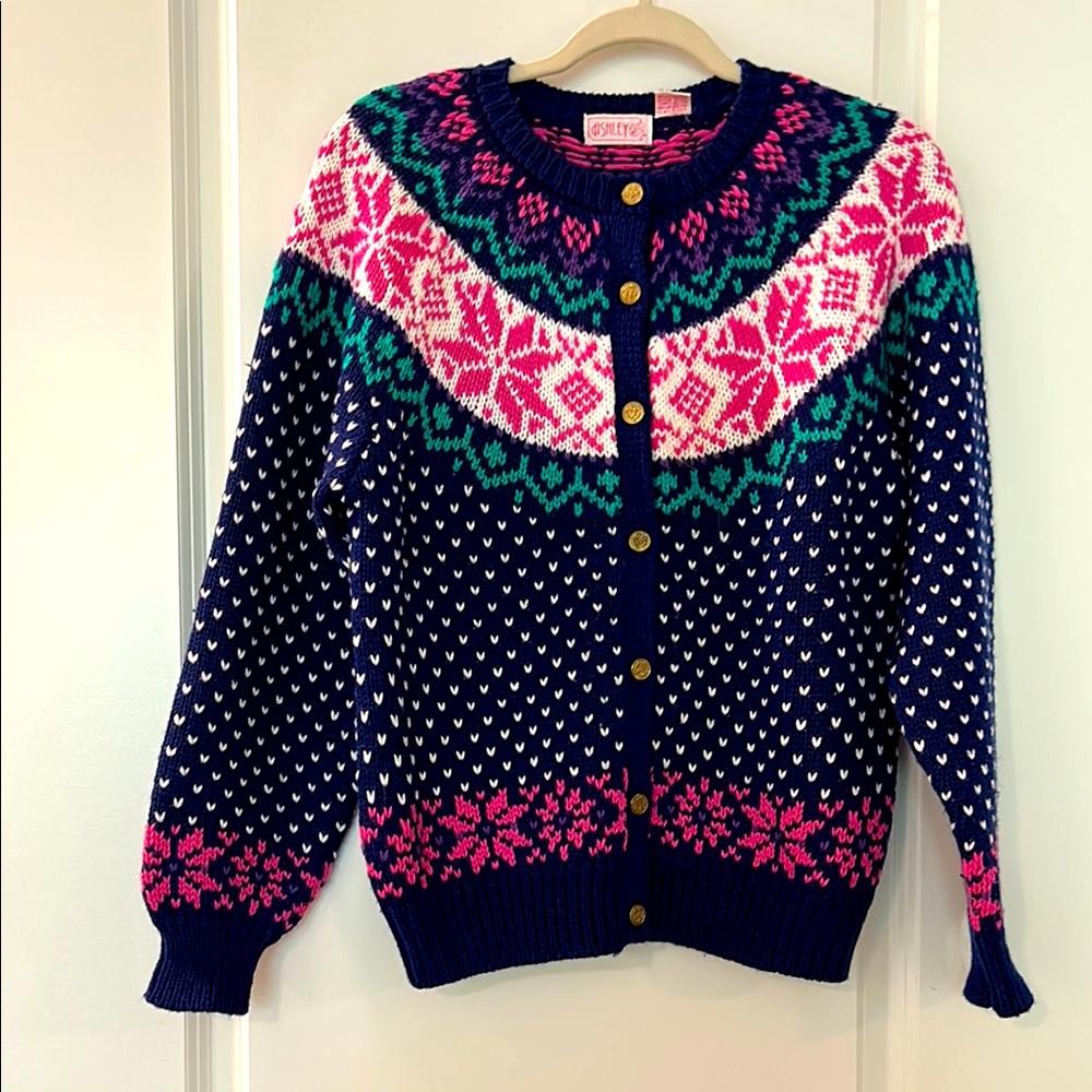 Vintage Ashley By 26 International Pink and Green Cardigan Sweater
